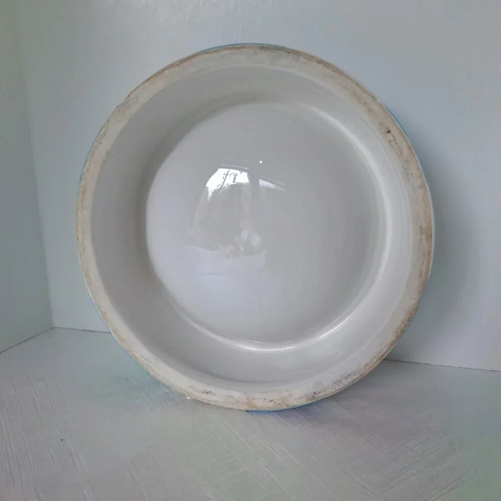 Cat Bowl Ceramic, Round Food Bowl, Pre-owned Great Condition, Blue & White Shiny